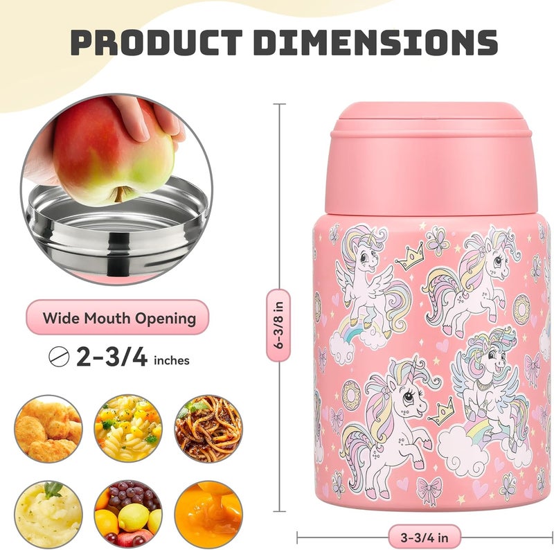 Haweek Soup Thermo for Hot Food Kids 16oz Insulated Food Jar Leakproof Thermo Lunch Container for Kids Wide-Mouth Stainless Steel Lunch Box for School with Handle Folding Spoon(3+)​ - Image 3